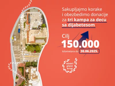 Aplikaciju "Otvori plavi krug" startujete prilikom svake šetnje. Cilj je da do 30. juna 2025. sakupimo 150.000 kilometara u koracima. 